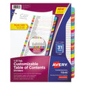 Avery Customizable TOC Ready Index Multicolor Tab Dividers, 31-Tab, 1 to 31, 11 x 8.5, White, Contemporary Color Tabs, 1 Set (11846)