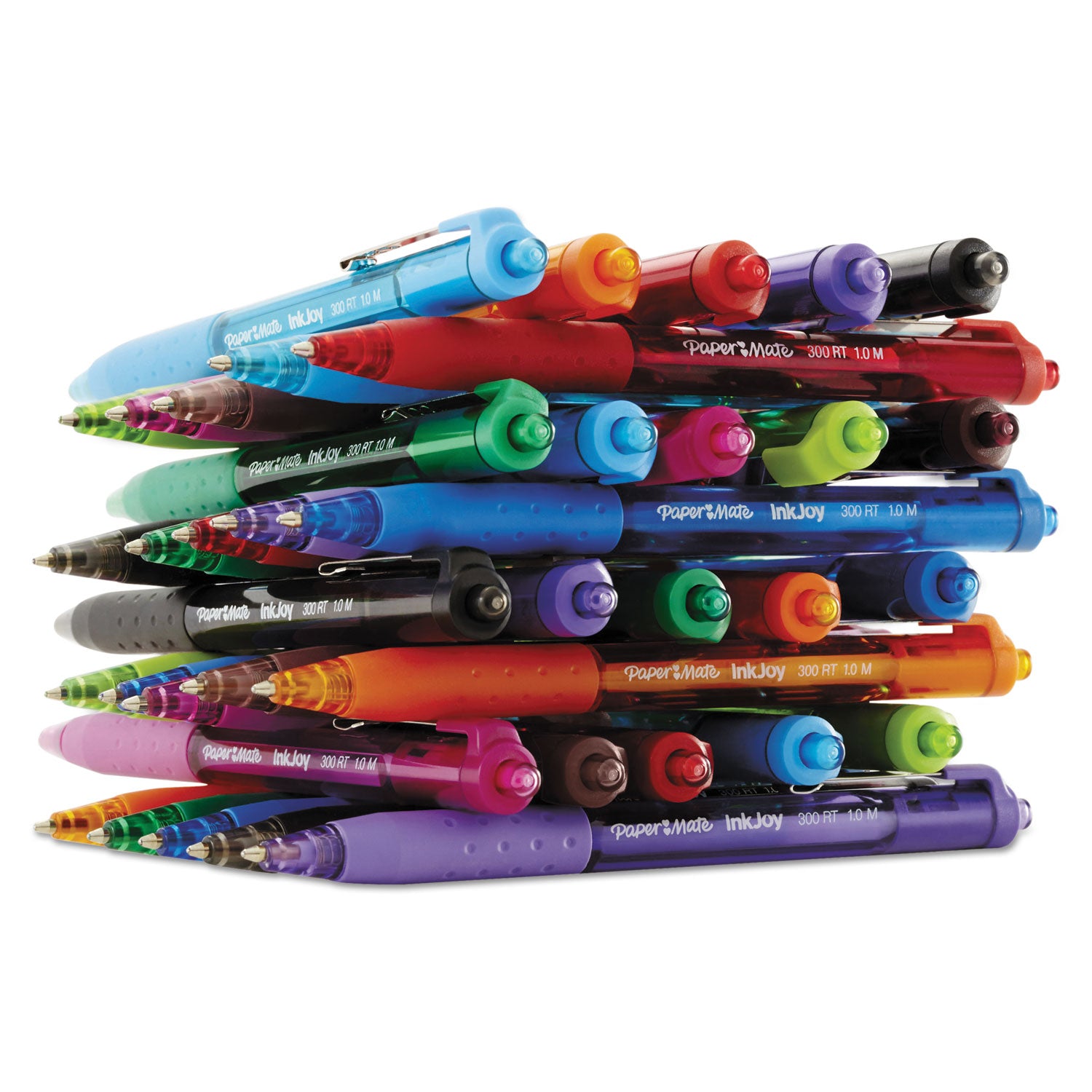 Paper Mate InkJoy 300 RT Ballpoint Pen, Refillable, Retractable, Medium 1 mm, Red Ink, Red Barrel, Dozen (1951258)
