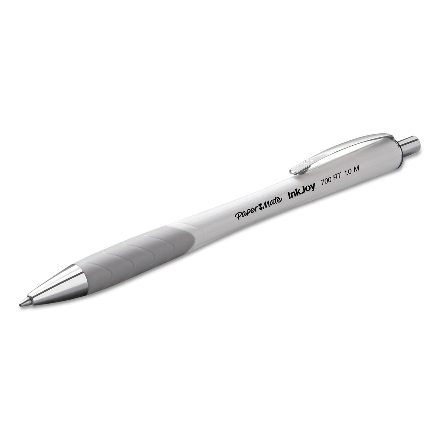 Paper Mate InkJoy 700 RT Ballpoint Pen, Retractable, Medium 1 mm, Black Ink, White/Gray Barrel, Dozen (1951347)