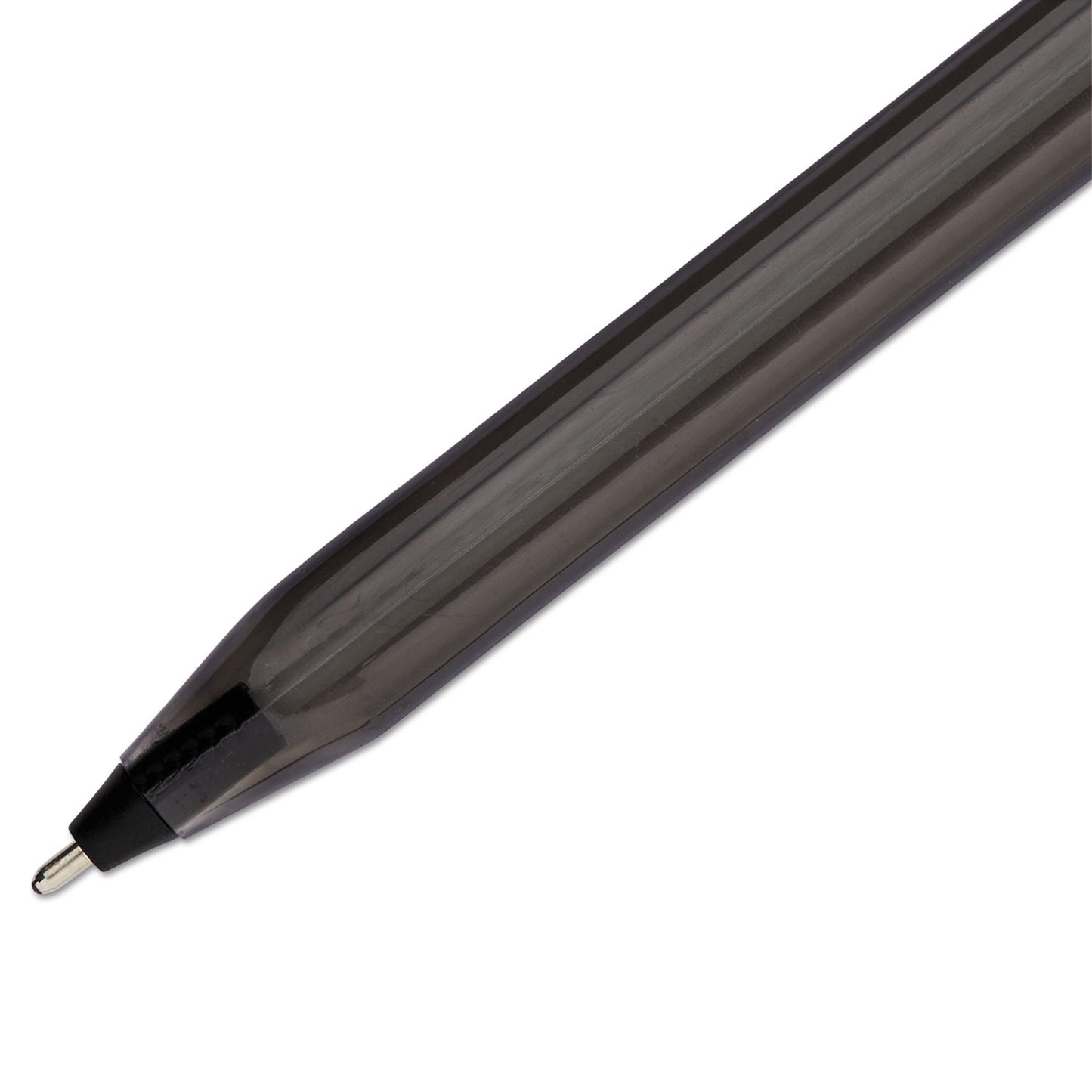 Paper Mate InkJoy 100 Ballpoint Pen, Stick, Medium 1 mm, Black Ink, Smoke/Black Barrel, Dozen (1951257)