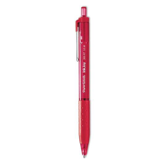 Paper Mate InkJoy 300 RT Ballpoint Pen, Refillable, Retractable, Medium 1 mm, Red Ink, Red Barrel, Dozen (1951258)