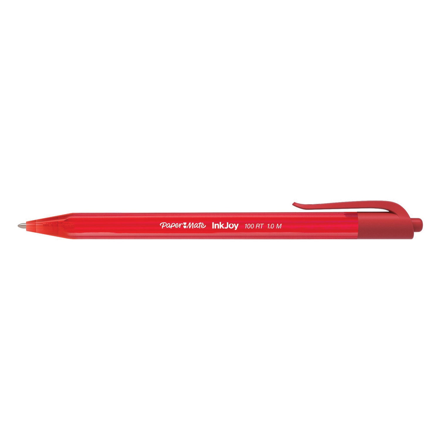 Paper Mate InkJoy 100 RT Ballpoint Pen, Retractable, Medium 1 mm, Red Ink, Translucent Red Barrel, Dozen (1951252)