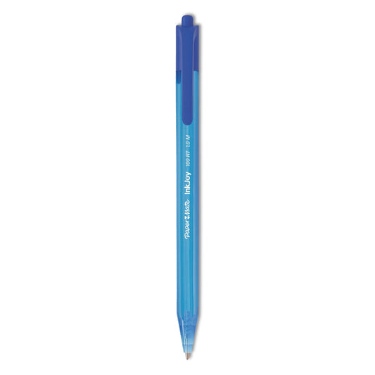 Paper Mate InkJoy 100 RT Ballpoint Pen, Retractable, Medium 1 mm, Blue Ink, Translucent Blue Barrel, Dozen (1951253)