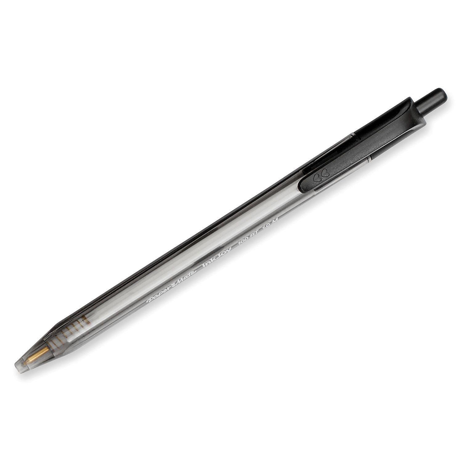 Paper Mate InkJoy 100 RT Ballpoint Pen, Retractable, Medium 1 mm, Black Ink, Smoke/Black Barrel, Dozen (1951254)