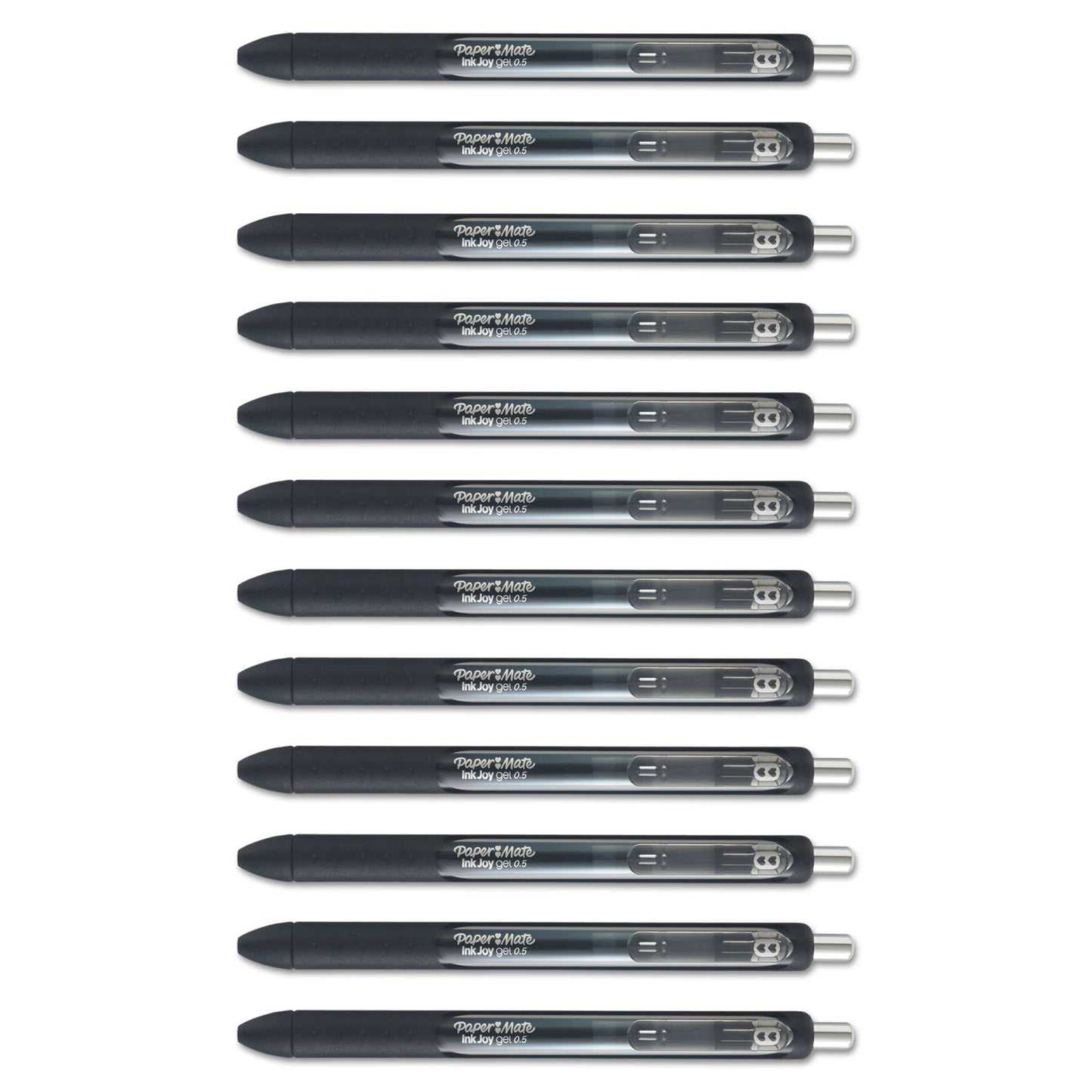 Paper Mate InkJoy Gel Pen, Retractable, Fine 0.5 mm, Black Ink, Black Barrel, Dozen (1951720)