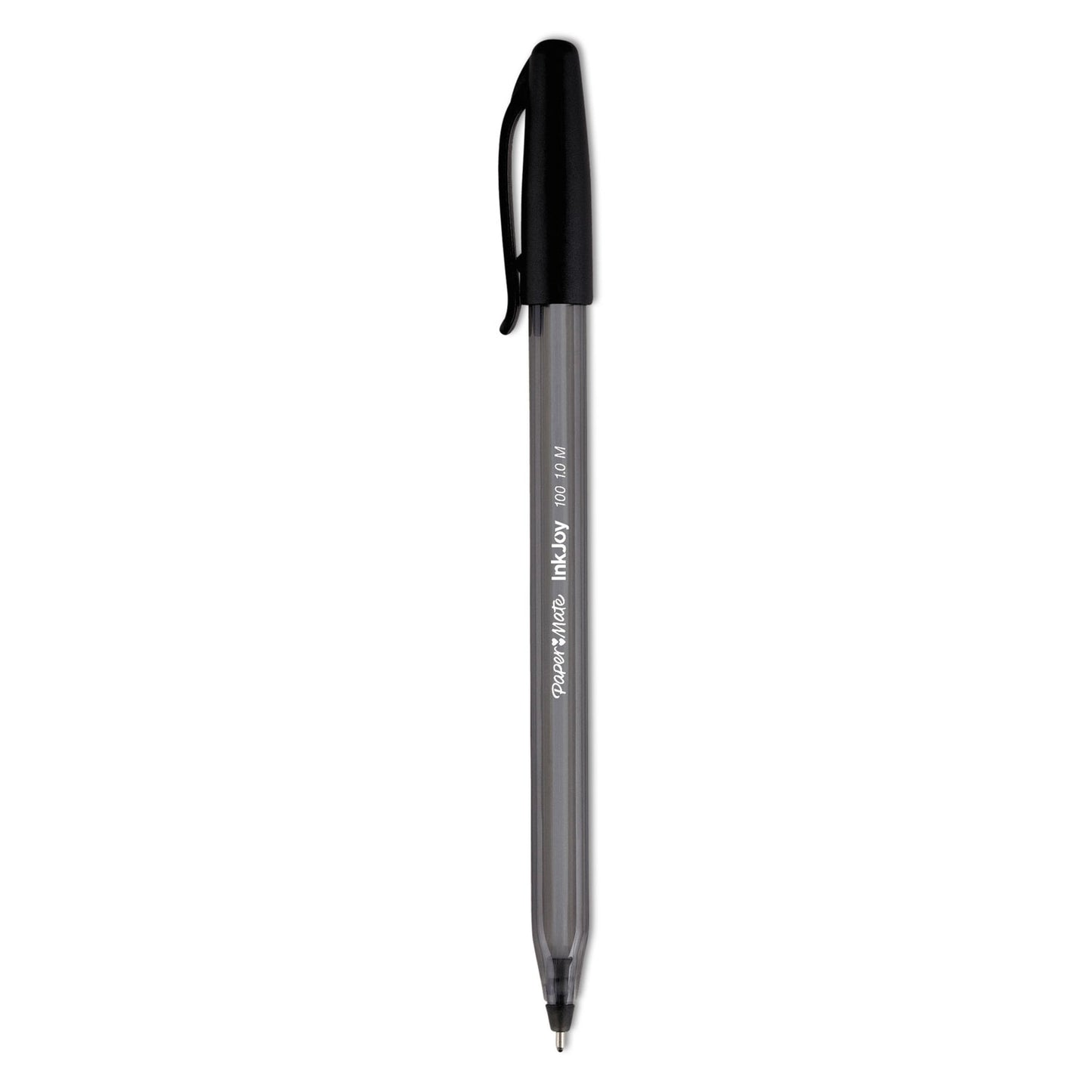 Paper Mate InkJoy 100 Ballpoint Pen, Stick, Medium 1 mm, Black Ink, Smoke/Black Barrel, Dozen (1951257)