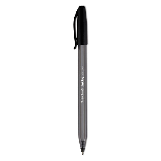 Paper Mate InkJoy 100 Ballpoint Pen, Stick, Medium 1 mm, Black Ink, Smoke/Black Barrel, Dozen (1951257)