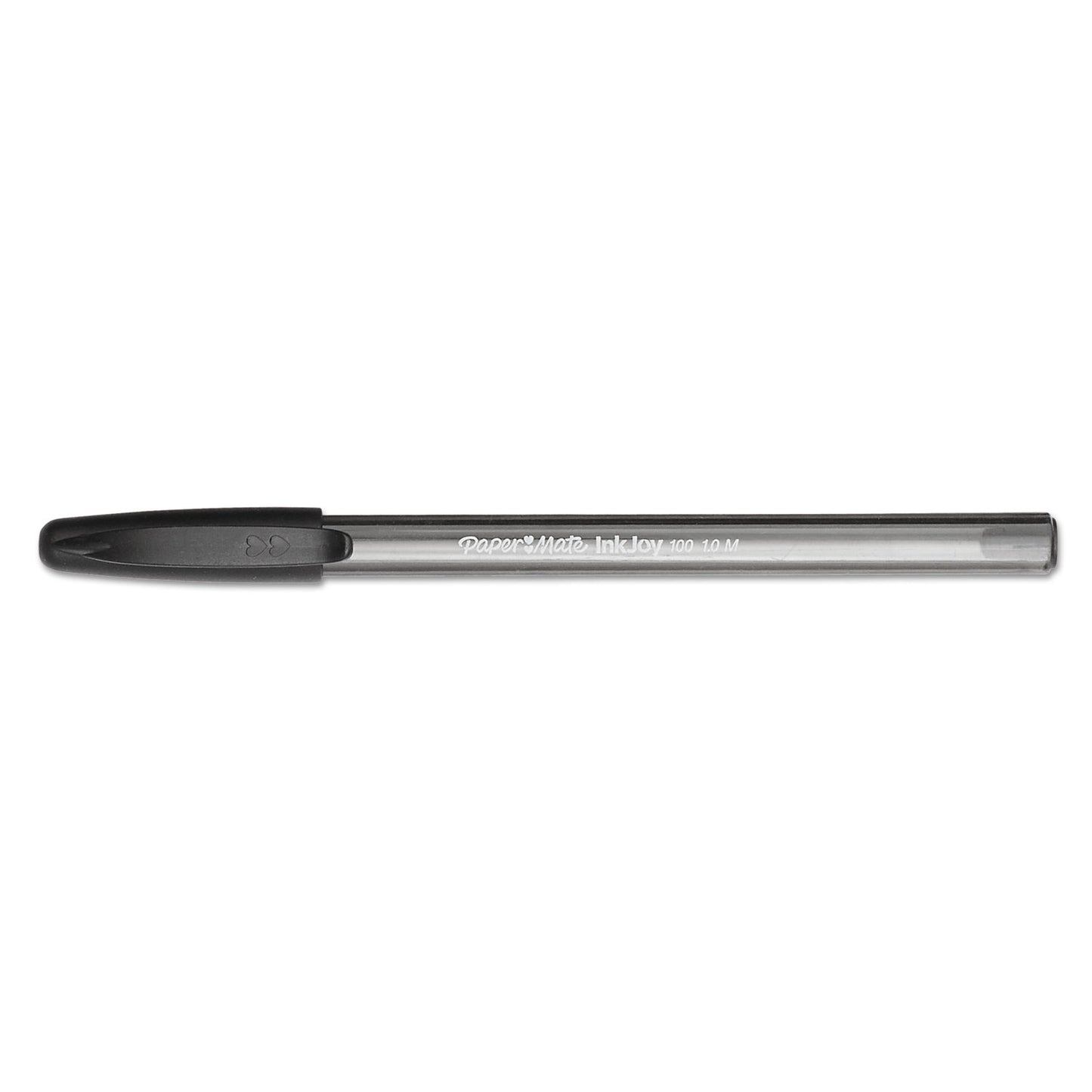 Paper Mate InkJoy 100 Ballpoint Pen, Stick, Medium 1 mm, Black Ink, Smoke/Black Barrel, Dozen (1951257)