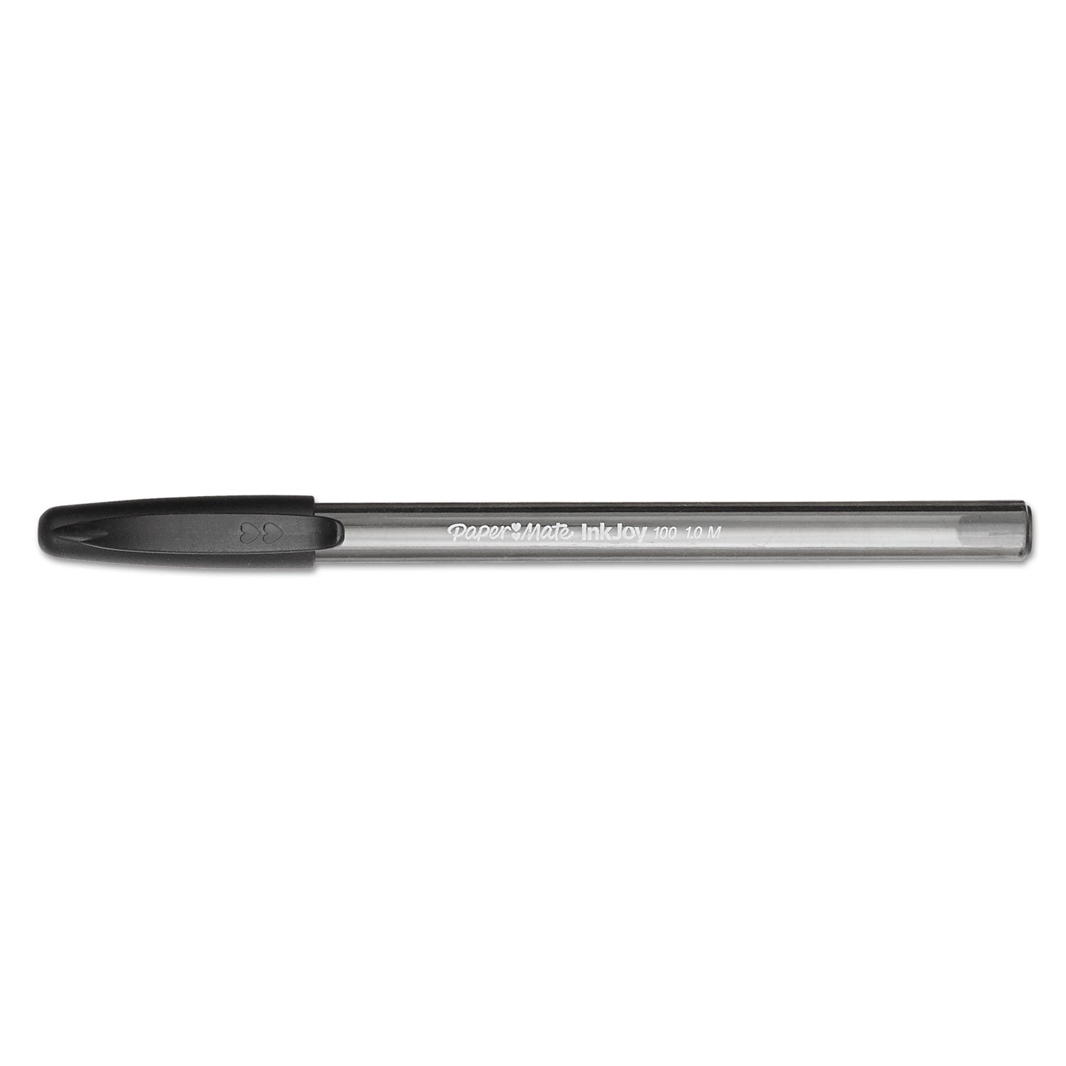 Paper Mate InkJoy 100 Ballpoint Pen, Stick, Medium 1 mm, Black Ink, Smoke/Black Barrel, Dozen (1951257)