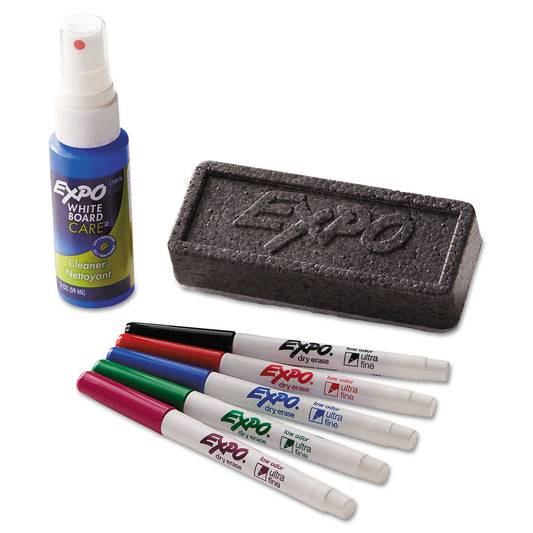 EXPO Low-Odor Dry Erase Marker Starter Set, Extra-Fine Bullet Tip, Assorted Colors, 5/Set (1884310)