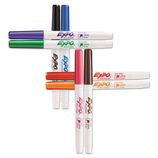 EXPO Low-Odor Dry-Erase Marker, Extra-Fine Bullet Tip, Assorted Colors, 8/Set (1884309)