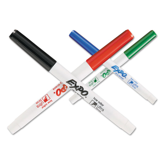 EXPO Low-Odor Dry-Erase Marker, Extra-Fine Bullet Tip, Assorted Colors, 4/Pack (1871133)