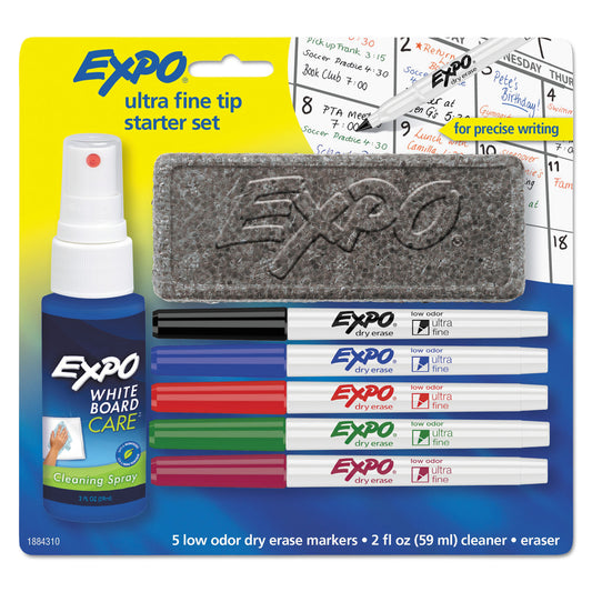 EXPO Low-Odor Dry Erase Marker Starter Set, Extra-Fine Bullet Tip, Assorted Colors, 5/Set (1884310)