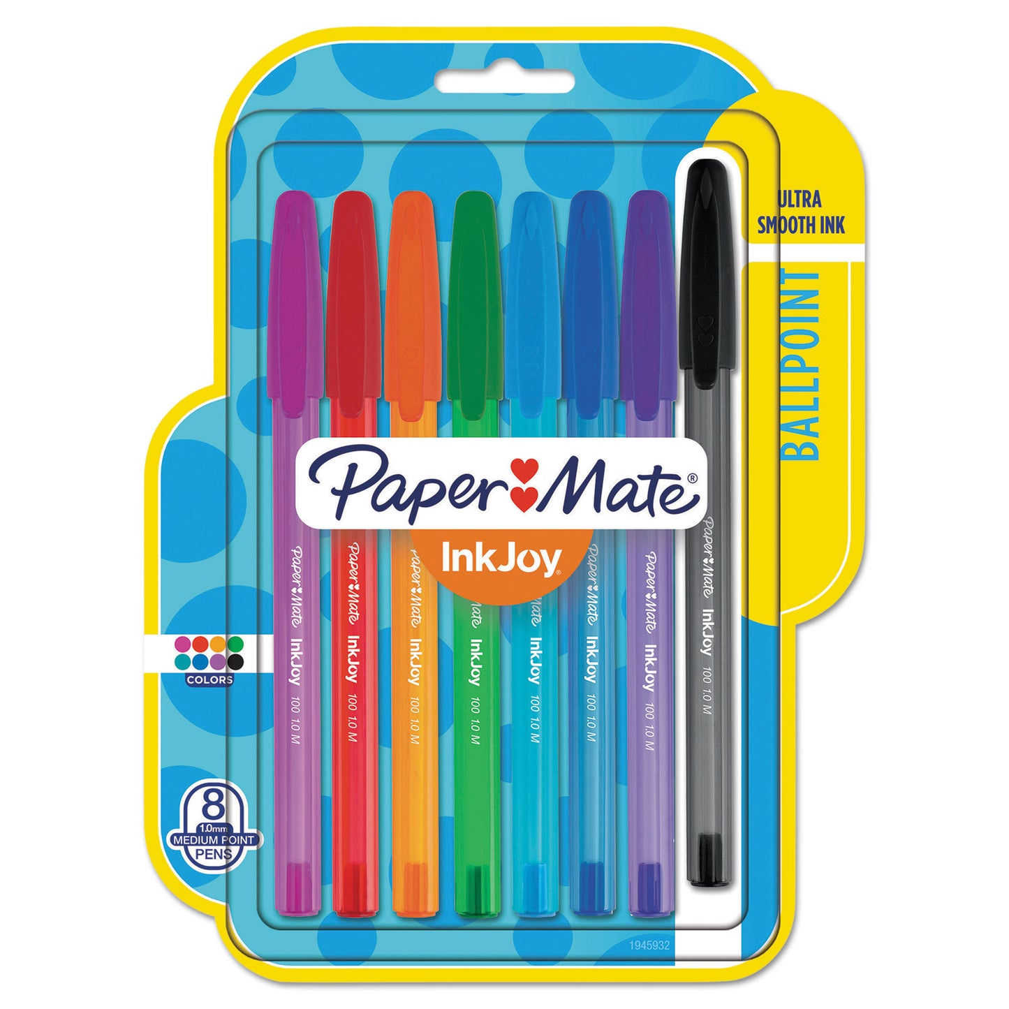 Paper Mate InkJoy 100 Ballpoint Pen, Stick, Medium 1 mm, Eight Assorted Ink and Barrel Colors, 8/Pack (1945932)