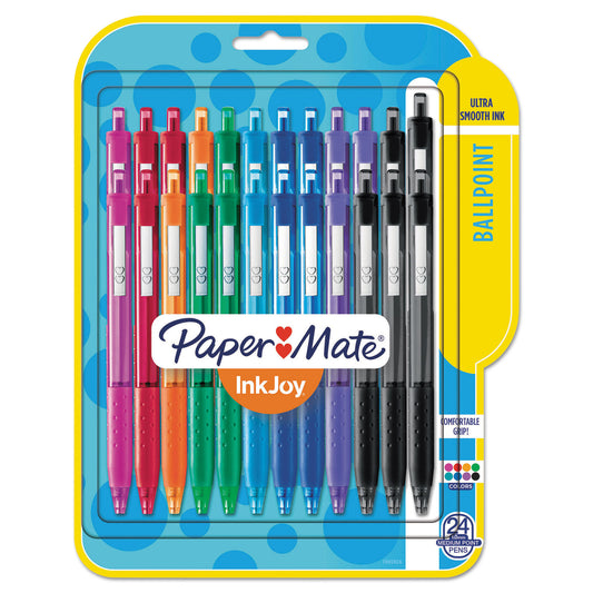 Paper Mate InkJoy 300 RT Ballpoint Pen Retractable, Medium 1 mm, Assorted Ink and Barrel Colors, 24/Pack (1945926)