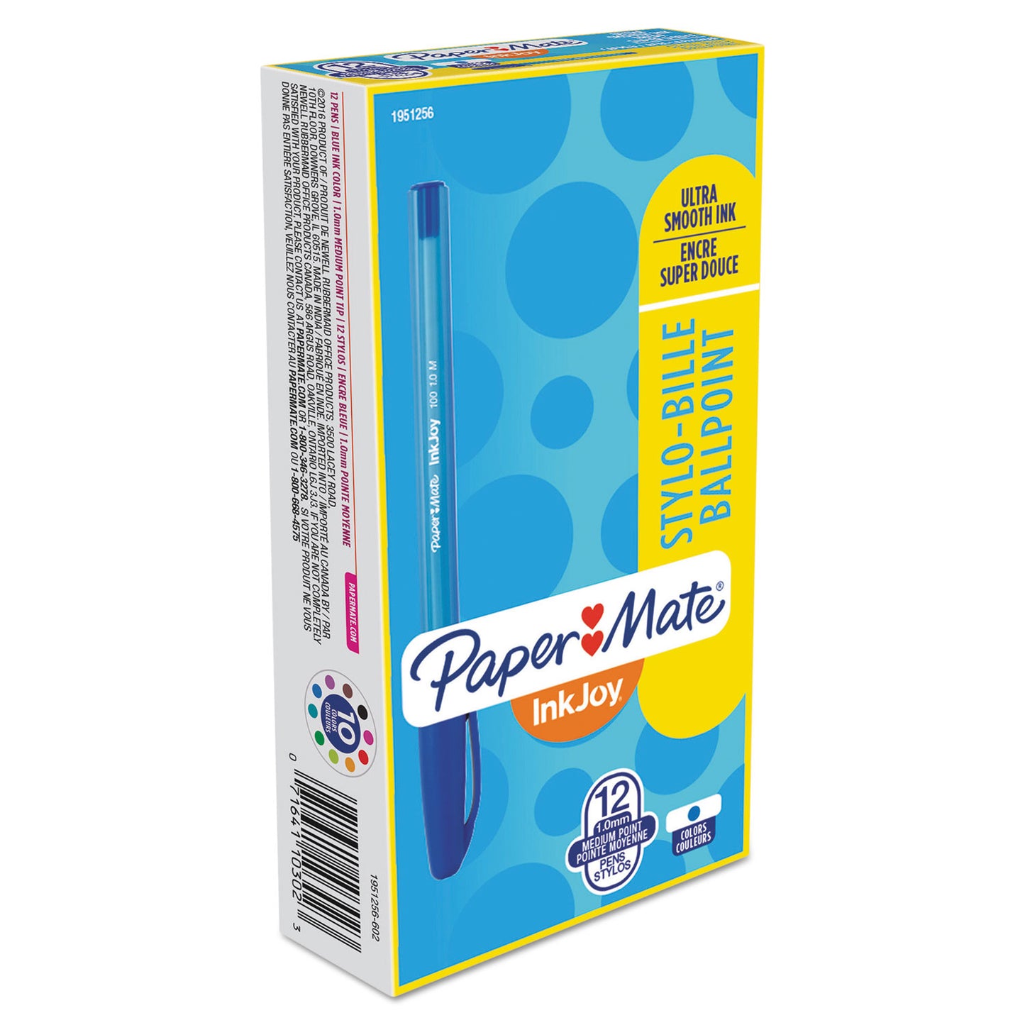 Paper Mate InkJoy 100 Ballpoint Pen, Stick, Medium 1 mm, Blue Ink, Translucent Blue Barrel, Dozen (1951256)