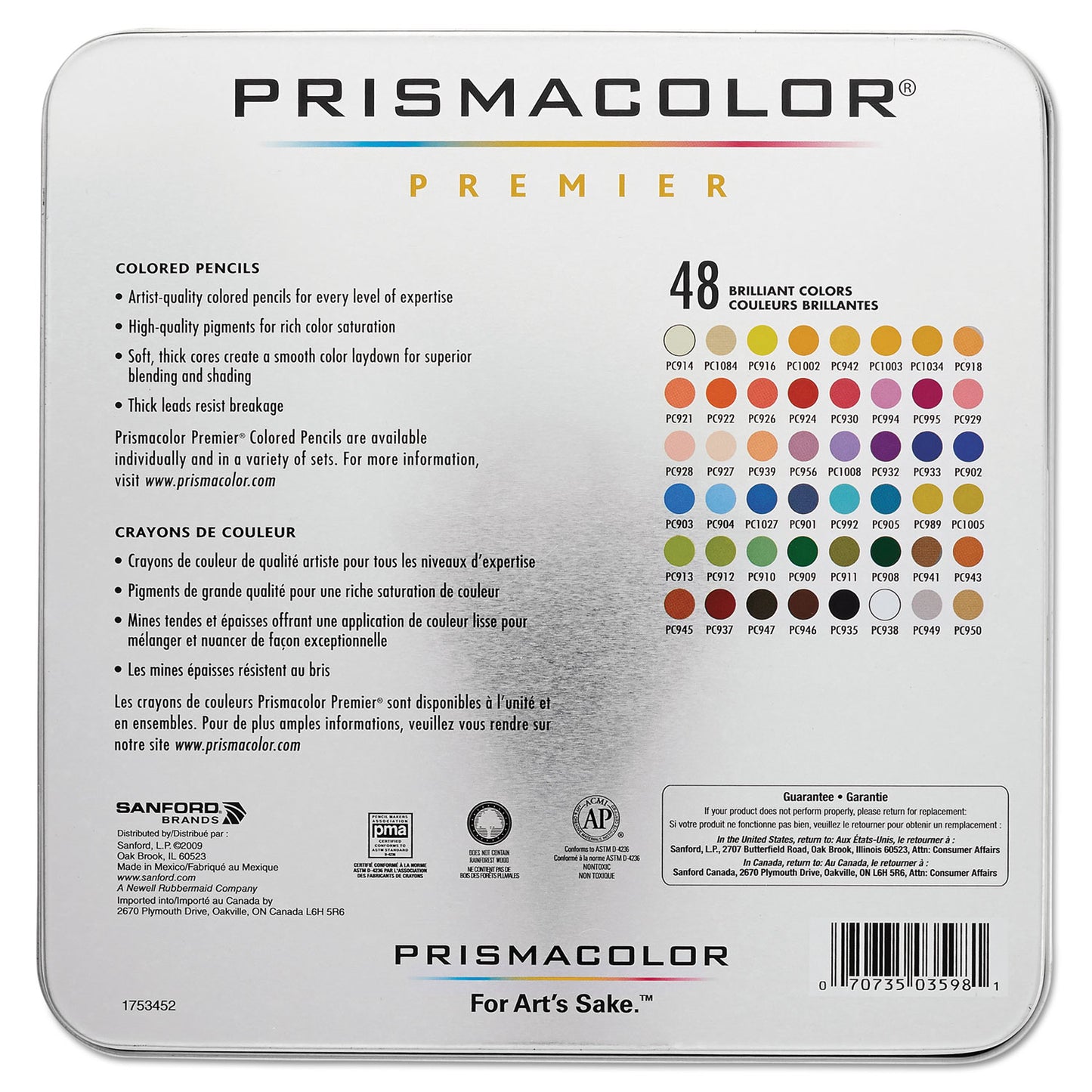 Prismacolor Premier Colored Pencil, 3 mm, 2B, Assorted Lead and Barrel Colors, 48/Set (3598THT)