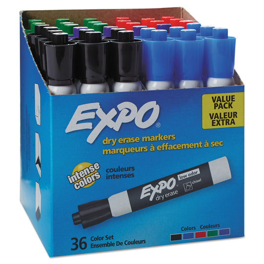 EXPO Low-Odor Dry-Erase Marker Value Pack, Broad Chisel Tip, Assorted Colors, 36/Box (1921061)