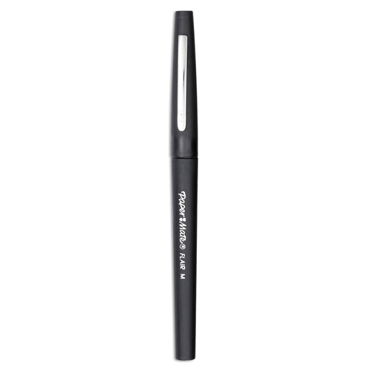 Paper Mate Point Guard Flair Felt Tip Porous Point Pen, Stick, Medium 0.7 mm, Black Ink, Black Barrel, 36/Box (1921070)