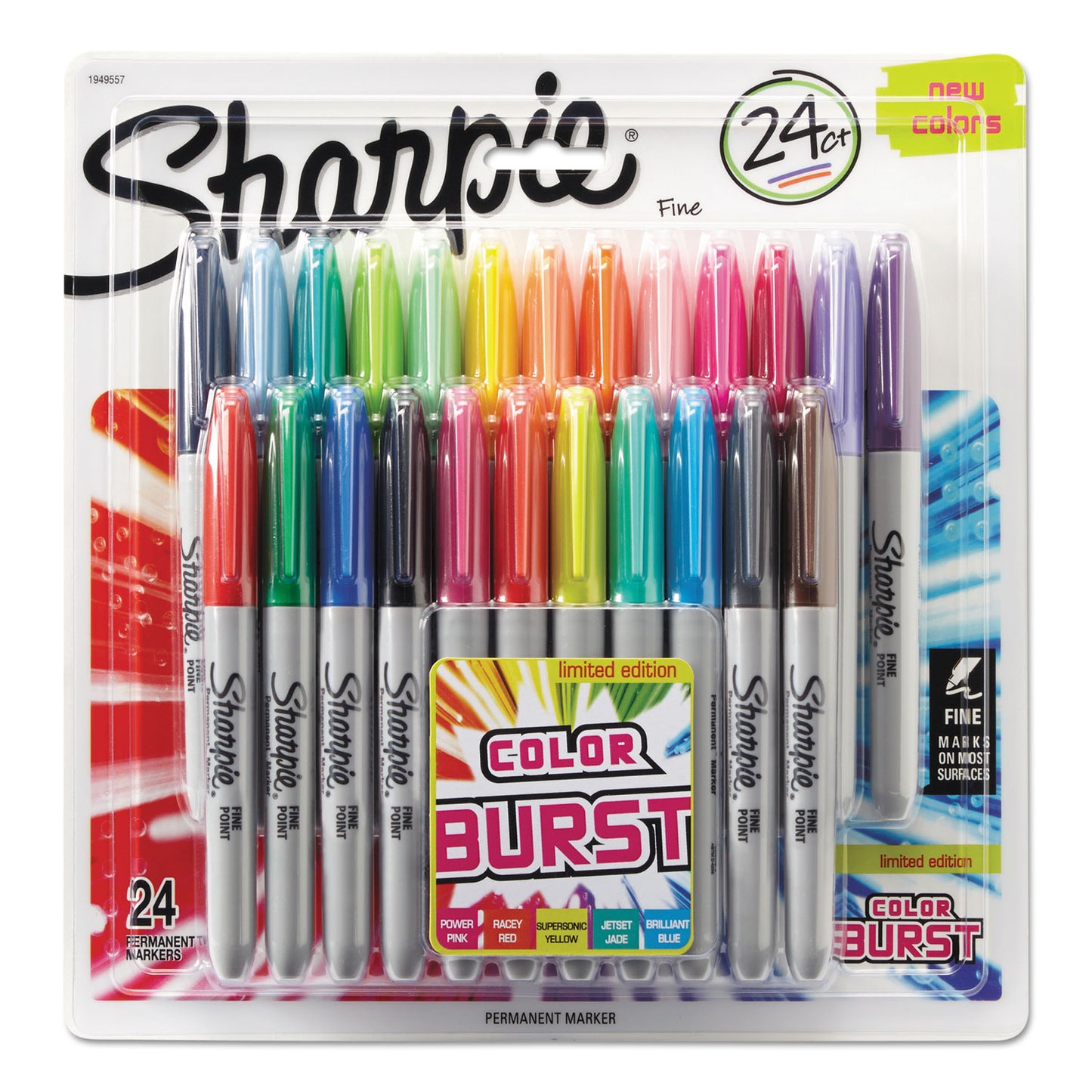 Sharpie Fine Tip Permanent Marker, Fine Bullet Tip, Assorted Classic and Limited Edition Color Burst Colors, 24/Pack (1949557)
