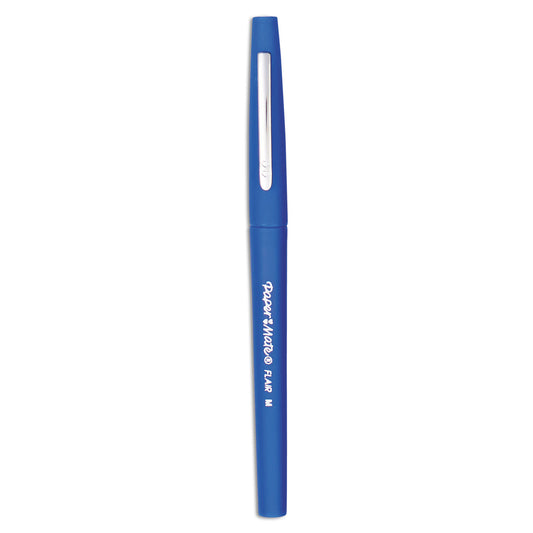 Paper Mate Point Guard Flair Felt Tip Porous Point Pen, Stick, Medium 0.7 mm, Blue Ink, Blue Barrel, Dozen (8410152)