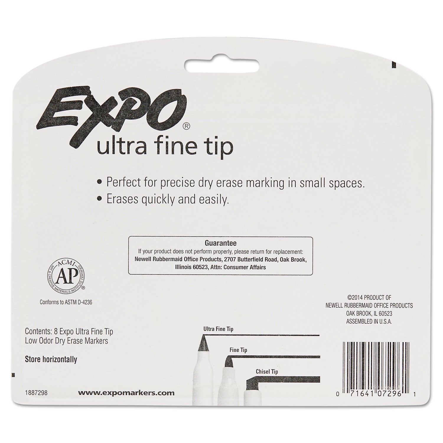 EXPO Low-Odor Dry-Erase Marker, Extra-Fine Bullet Tip, Assorted Colors, 8/Set (1884309)