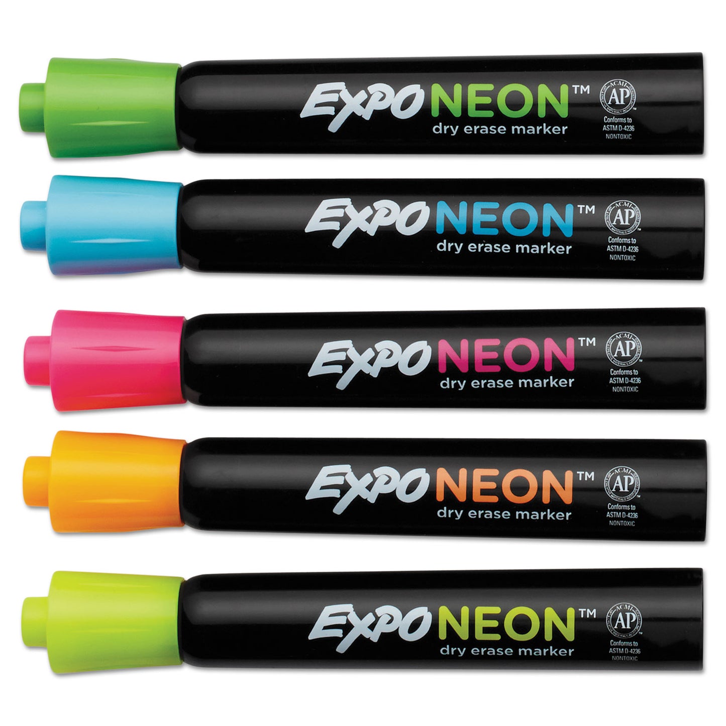 EXPO Neon Windows Dry Erase Marker, Broad Bullet Tip, Assorted Colors, 5/Pack (1752226)