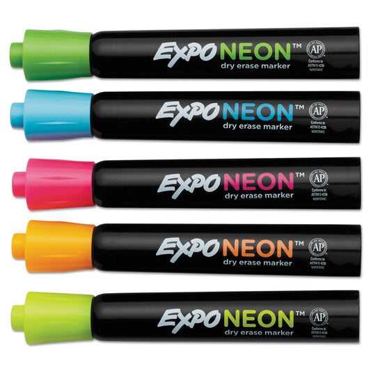 EXPO Neon Windows Dry Erase Marker, Broad Bullet Tip, Assorted Colors, 5/Pack (1752226)