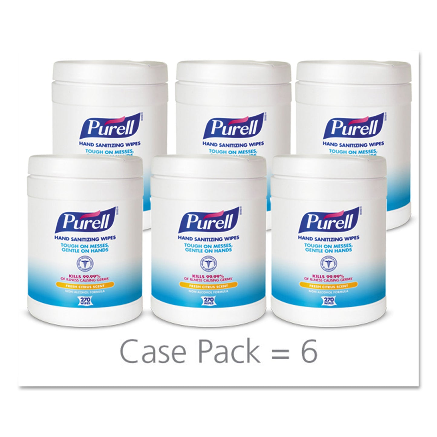 PURELL Sanitizing Hand Wipes, 6.75 x 6, Fresh Citrus, White, 270/Canister, 6 Canisters/Carton (911306CT)