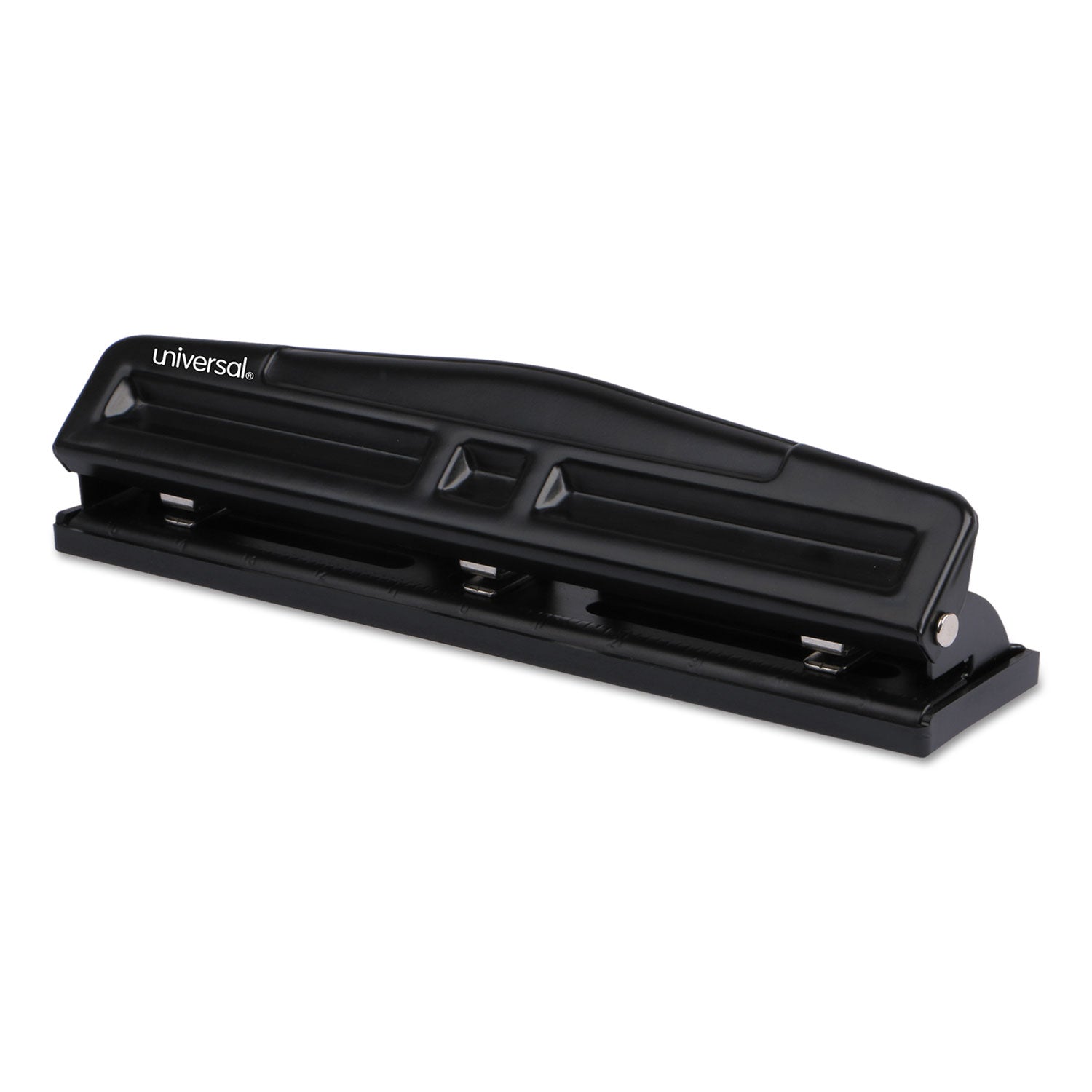 Universal 12-Sheet Deluxe Two- and Three-Hole Adjustable Punch, 9/32" Holes, Black (74323)