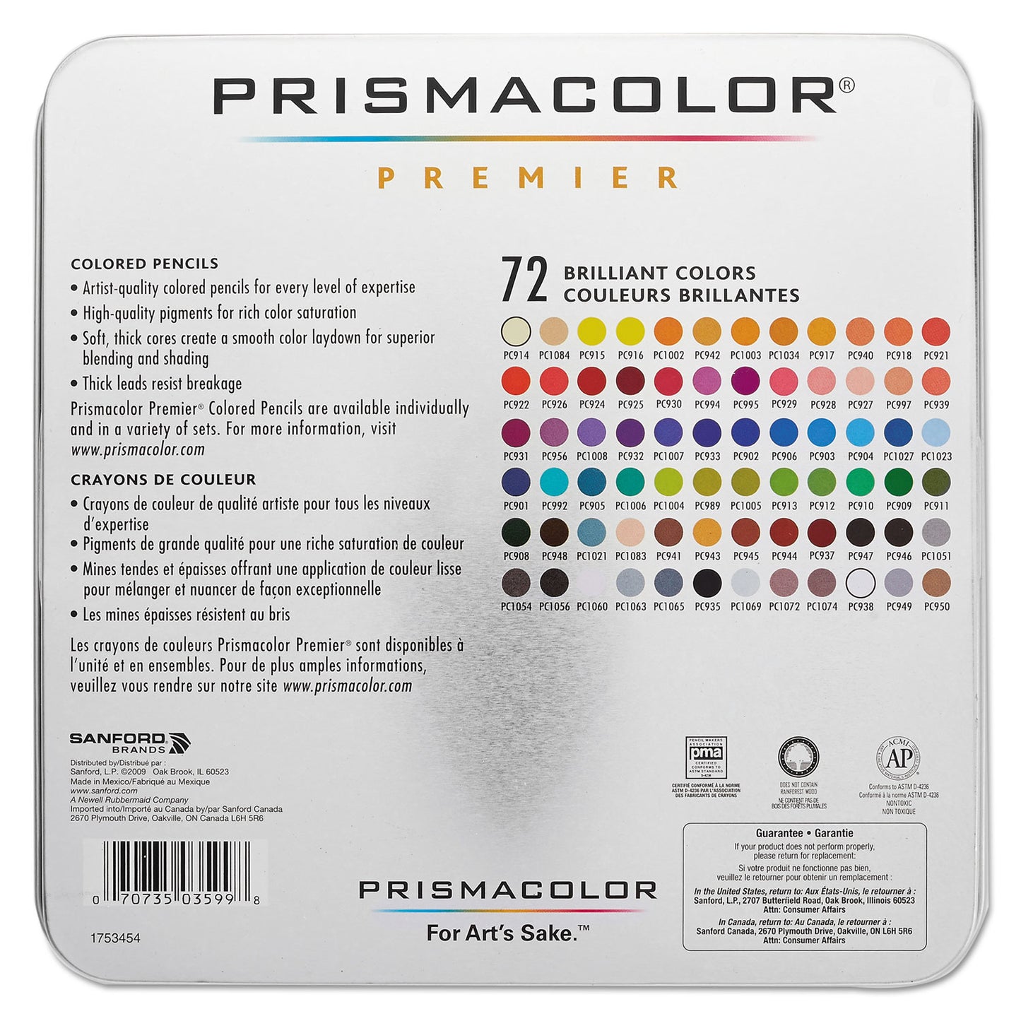 Prismacolor Premier Colored Pencil, 0.7 mm, 2H (#4), Assorted Lead and Barrel Colors, 72/Pack (3599TN)