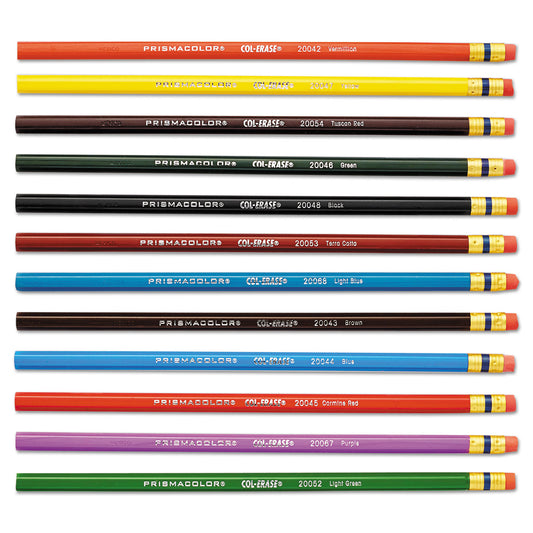 Prismacolor Col-Erase Pencil with Eraser, 0.7 mm, 2B, Assorted Lead and Barrel Colors, Dozen (20516)