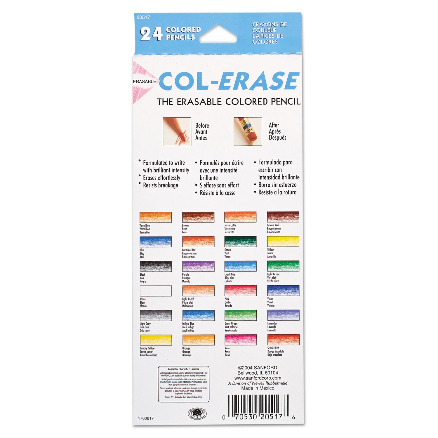 Prismacolor Col-Erase Pencil with Eraser, 0.7 mm, 2B, Assorted Lead and Barrel Colors, 24/Pack (20517)