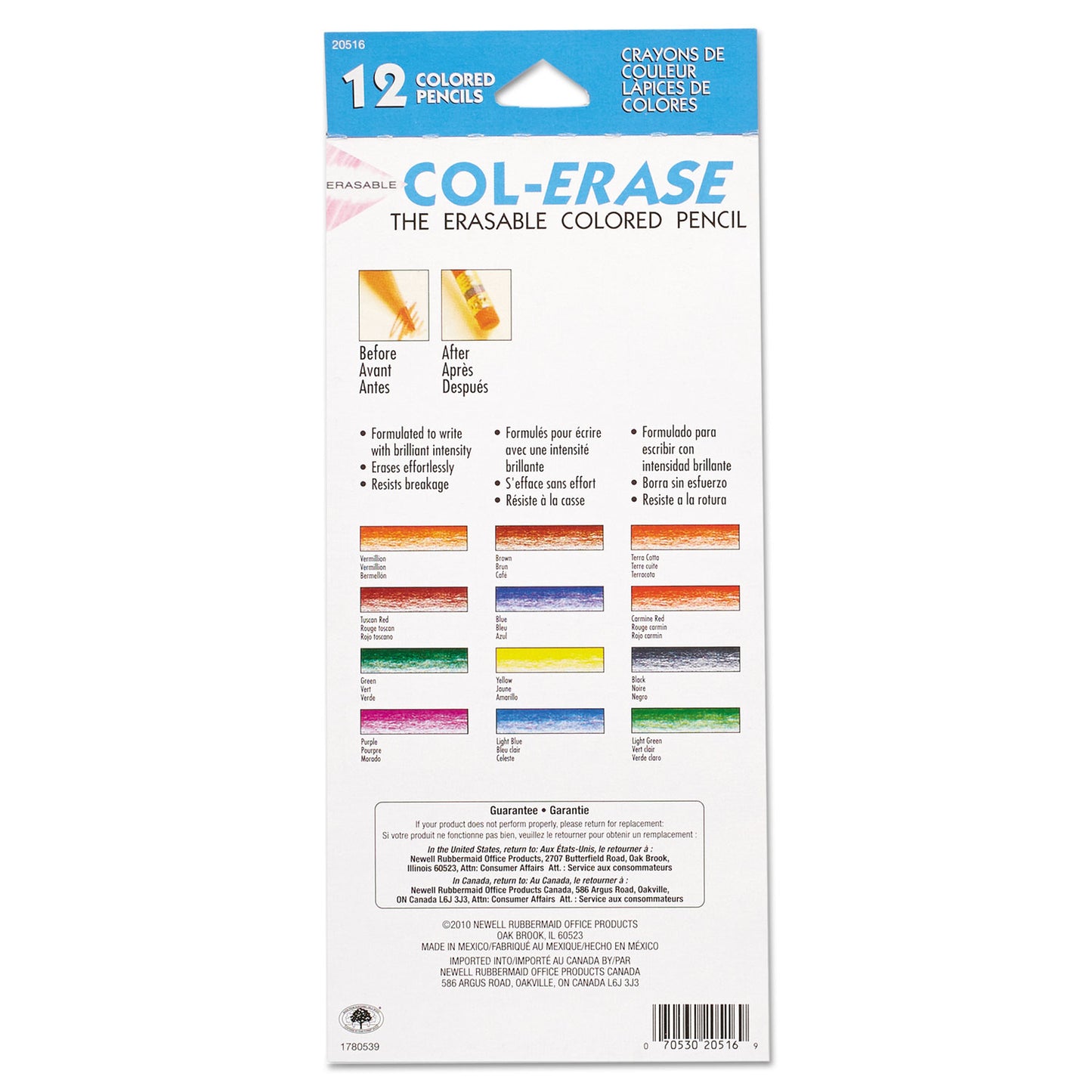 Prismacolor Col-Erase Pencil with Eraser, 0.7 mm, 2B, Assorted Lead and Barrel Colors, Dozen (20516)