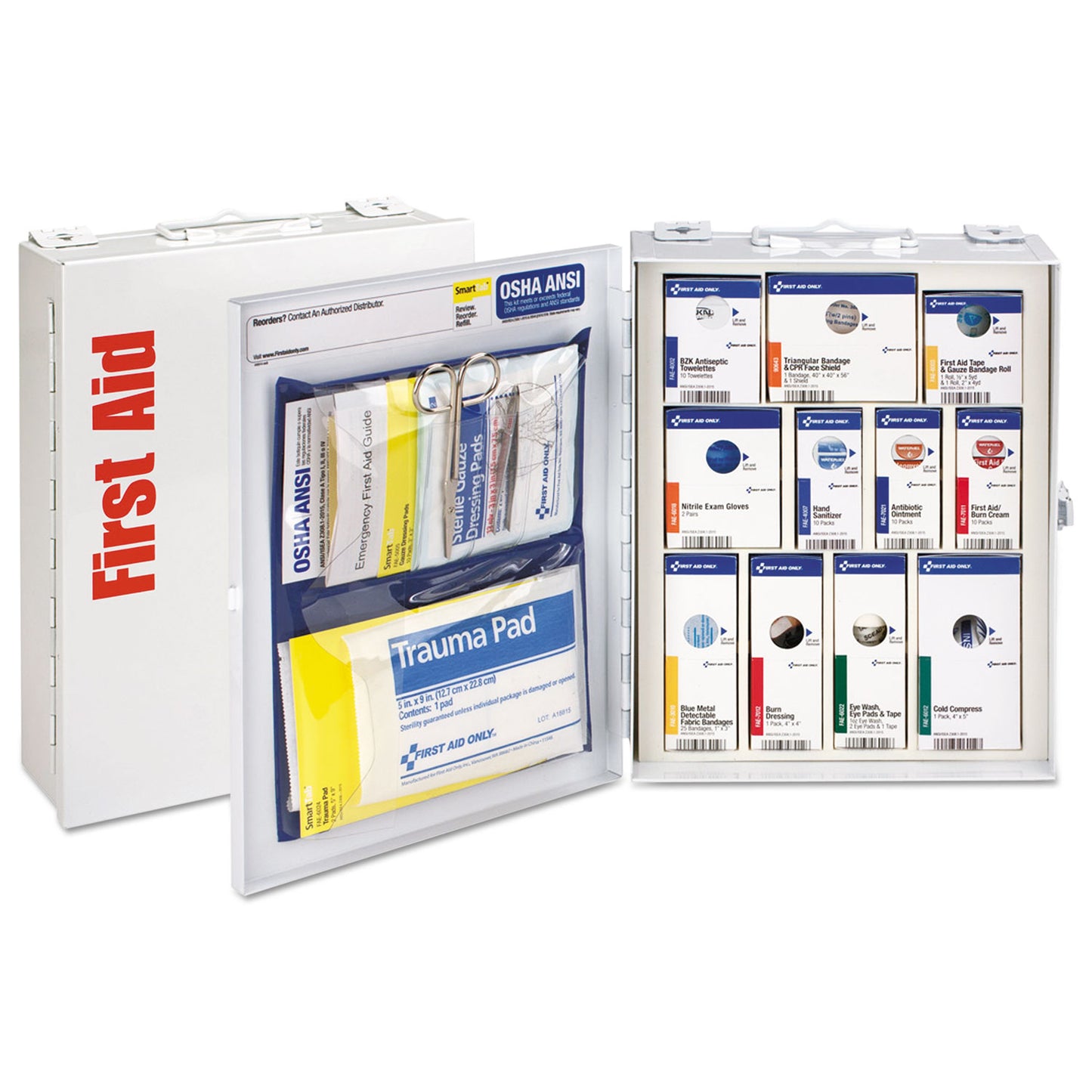 First Aid Only ANSI 2015 SmartCompliance Food Service Cabinet w/o Medication, 25 People, 94 Pieces, Metal Case (90658021)