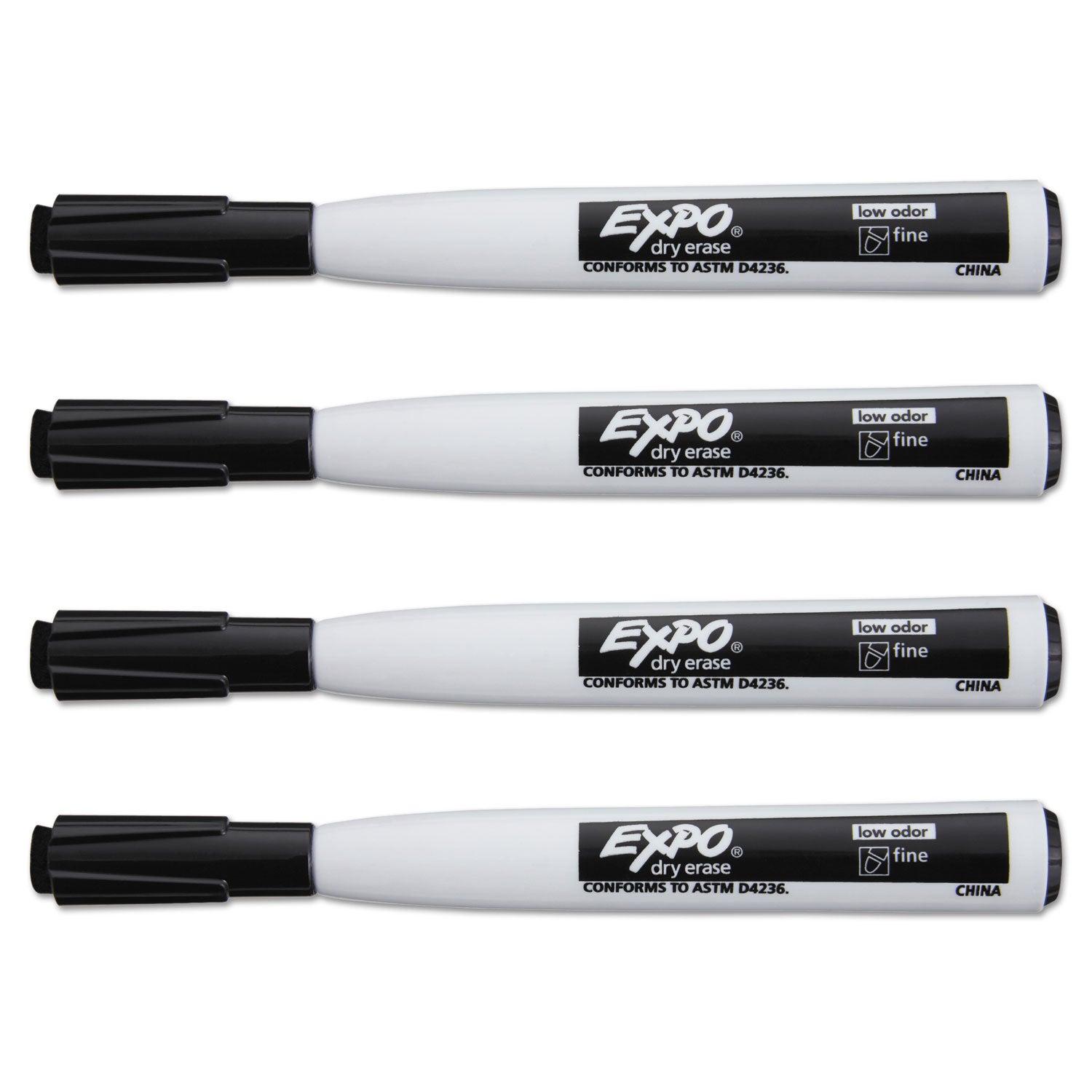 EXPO Magnetic Dry Erase Marker, Fine Bullet Tip, Black, 4/Pack (1944745)