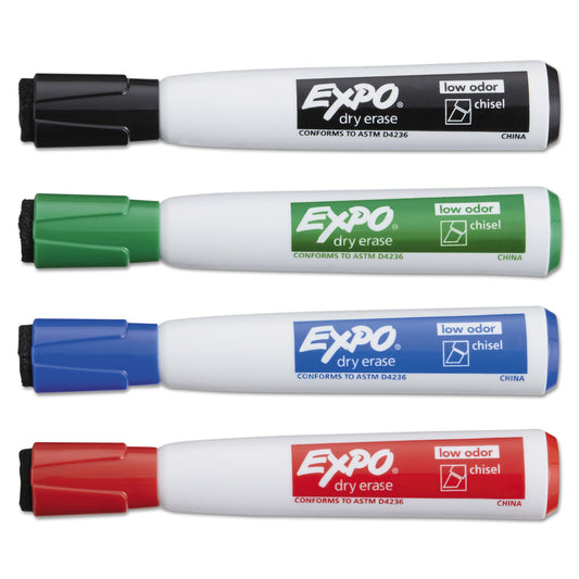 EXPO Magnetic Dry Erase Marker, Broad Chisel Tip, Assorted Colors, 4/Pack (1944728)