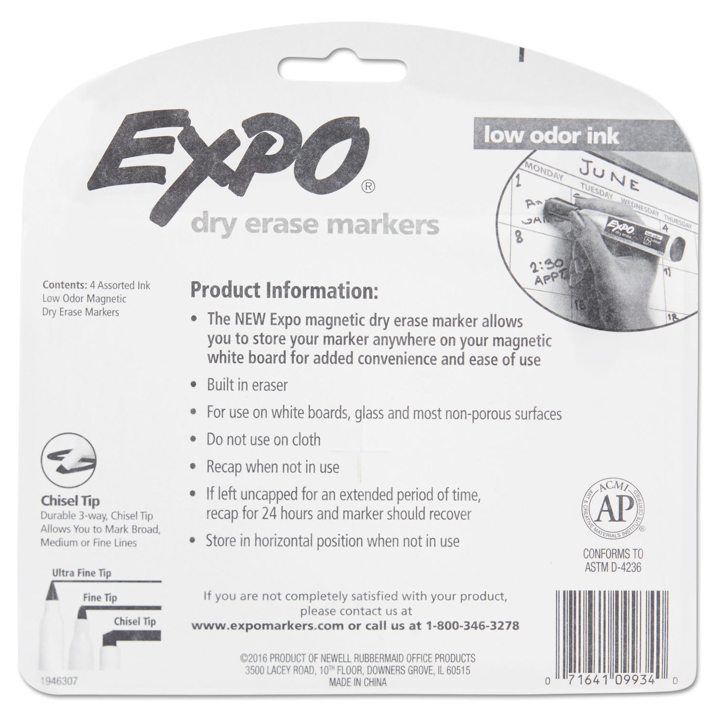 EXPO Magnetic Dry Erase Marker, Broad Chisel Tip, Assorted Colors, 4/Pack (1944728)