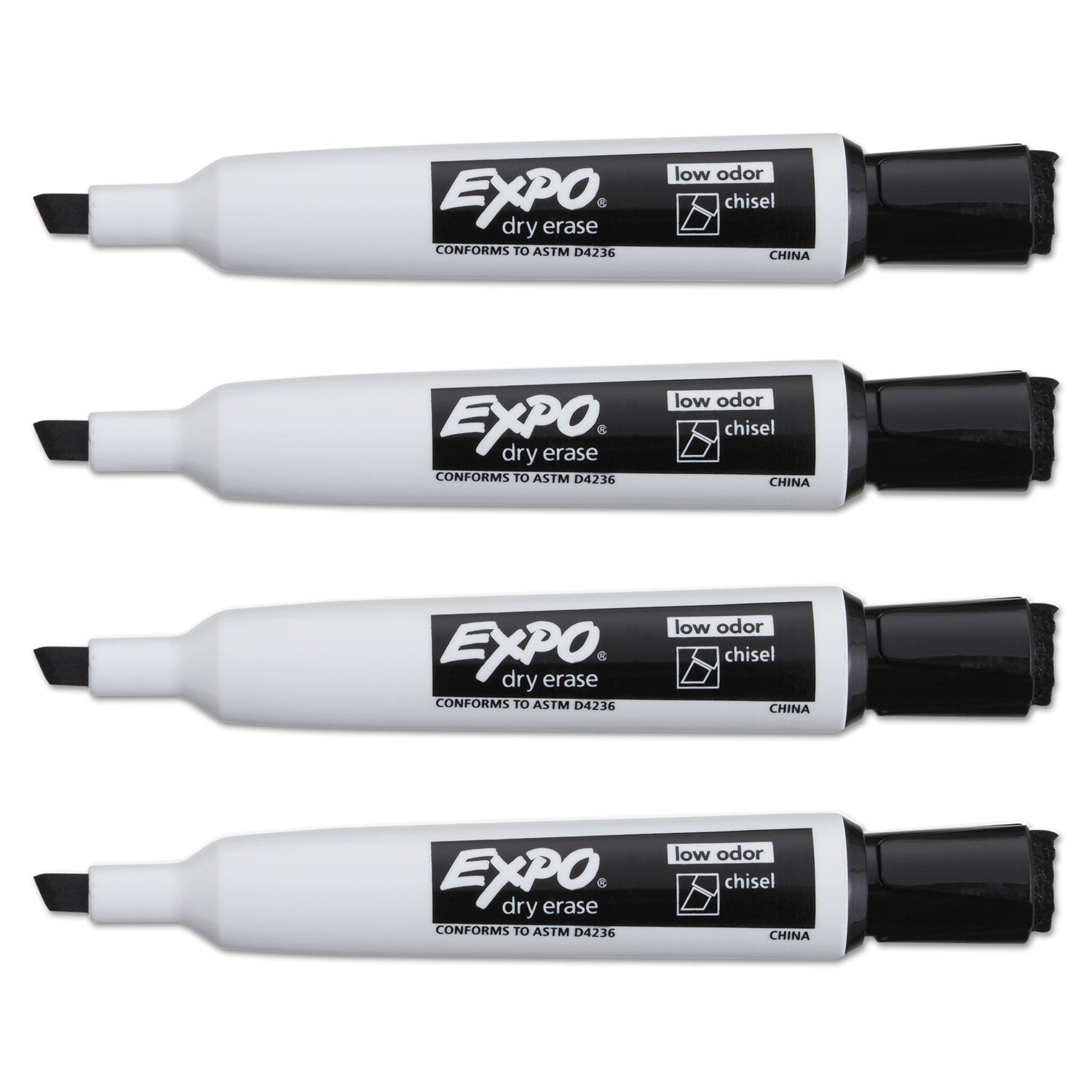 EXPO Magnetic Dry Erase Marker, Broad Chisel Tip, Black, 4/Pack (1944729)