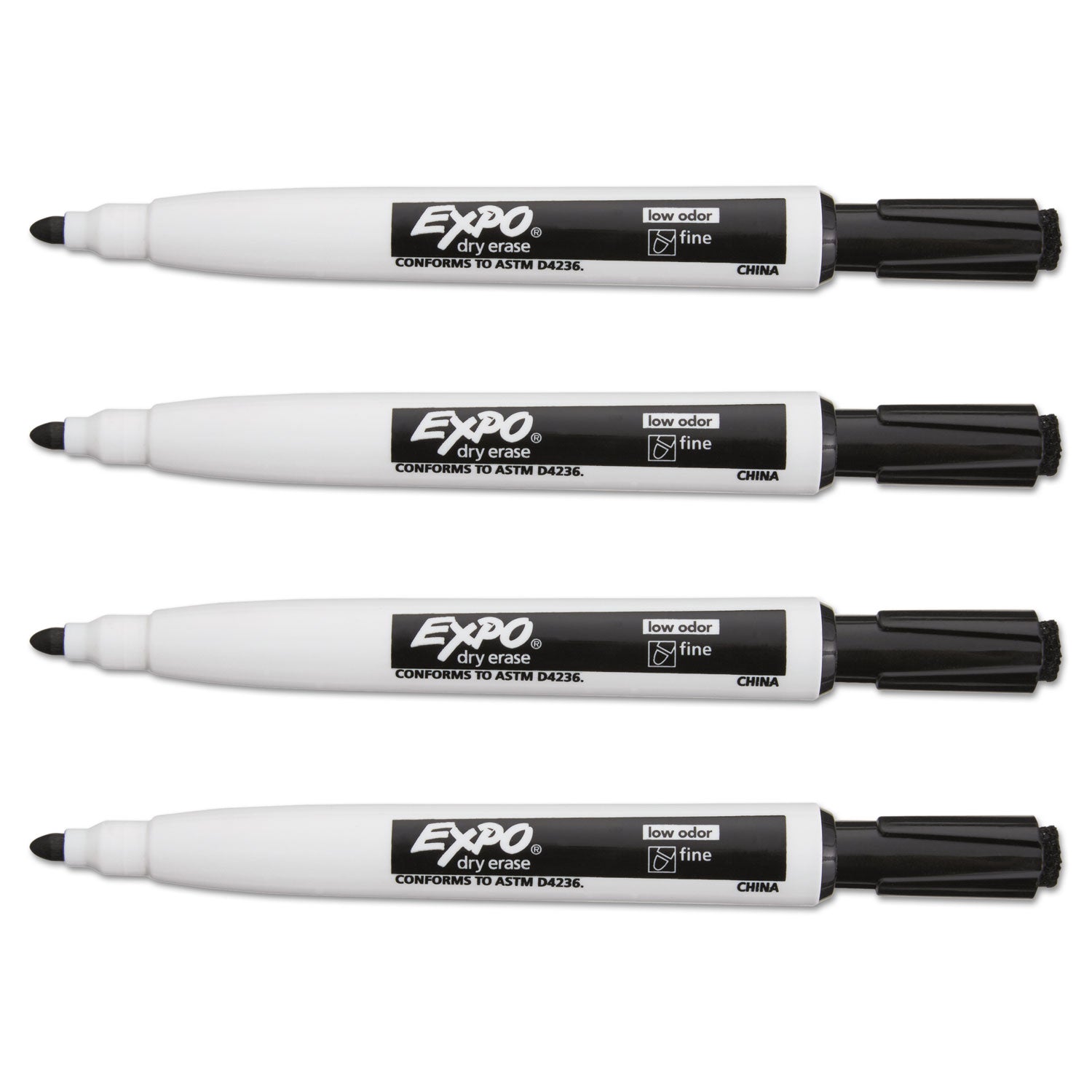 EXPO Magnetic Dry Erase Marker, Fine Bullet Tip, Black, 4/Pack (1944745)