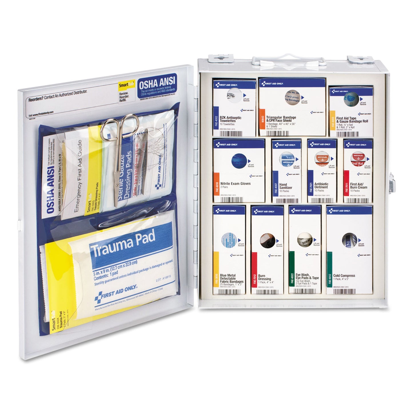 First Aid Only ANSI 2015 SmartCompliance Food Service Cabinet w/o Medication, 25 People, 94 Pieces, Metal Case (90658021)