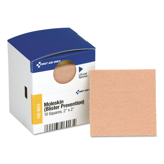 First Aid Only SmartCompliance Moleskin/Blister Protection, 2" Squares, 10/Box (FAE6013)