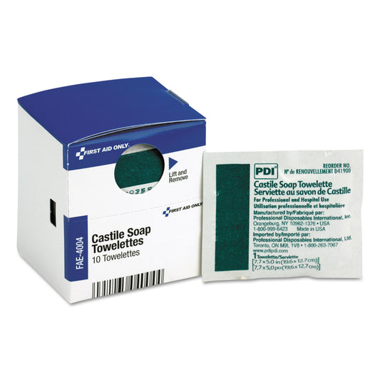 First Aid Only SmartCompliance Castile Soap Towelettes, 10/Box (FAE4004)