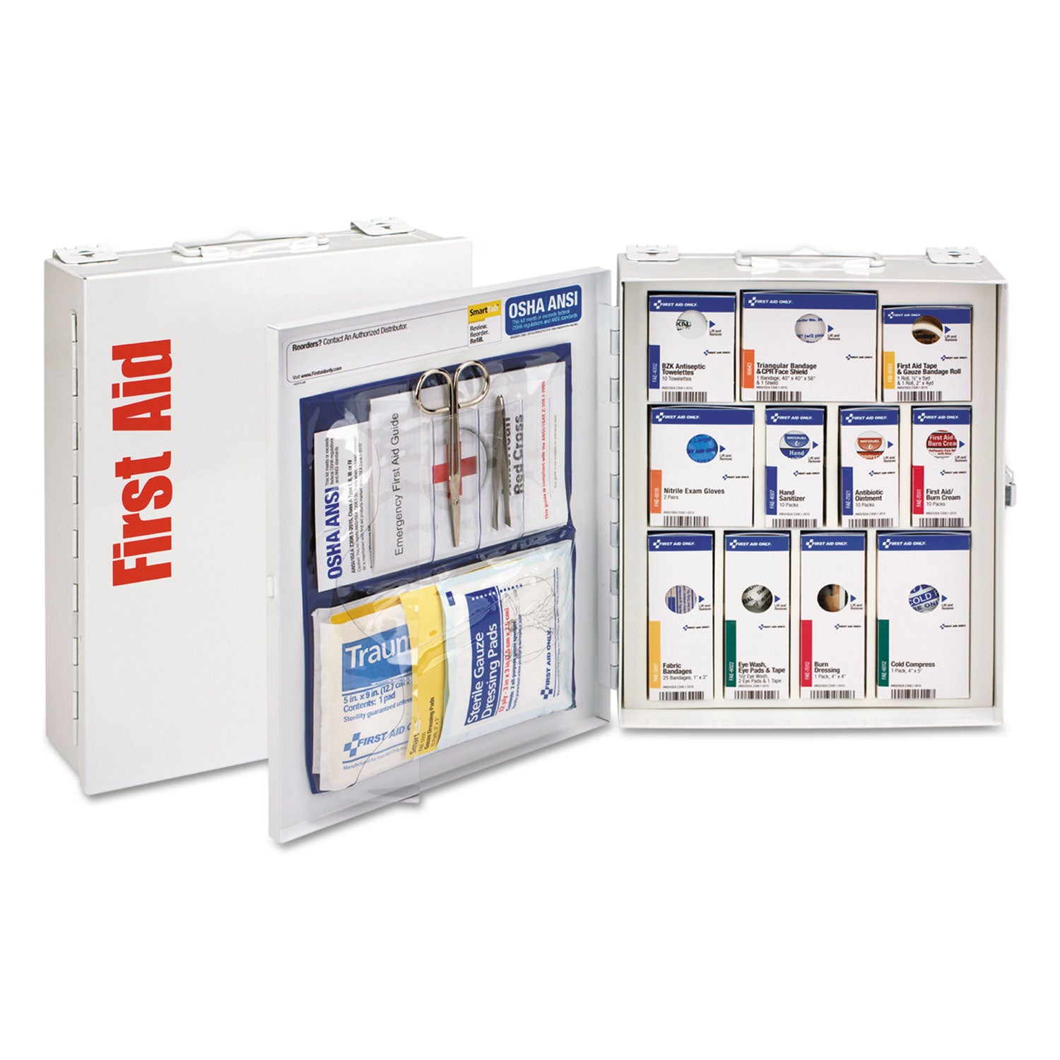 First Aid Only ANSI 2021 SmartCompliance General Business First Aid Station Class A, No Meds, 25 People, 94 Pieces, Metal Case (90578021)