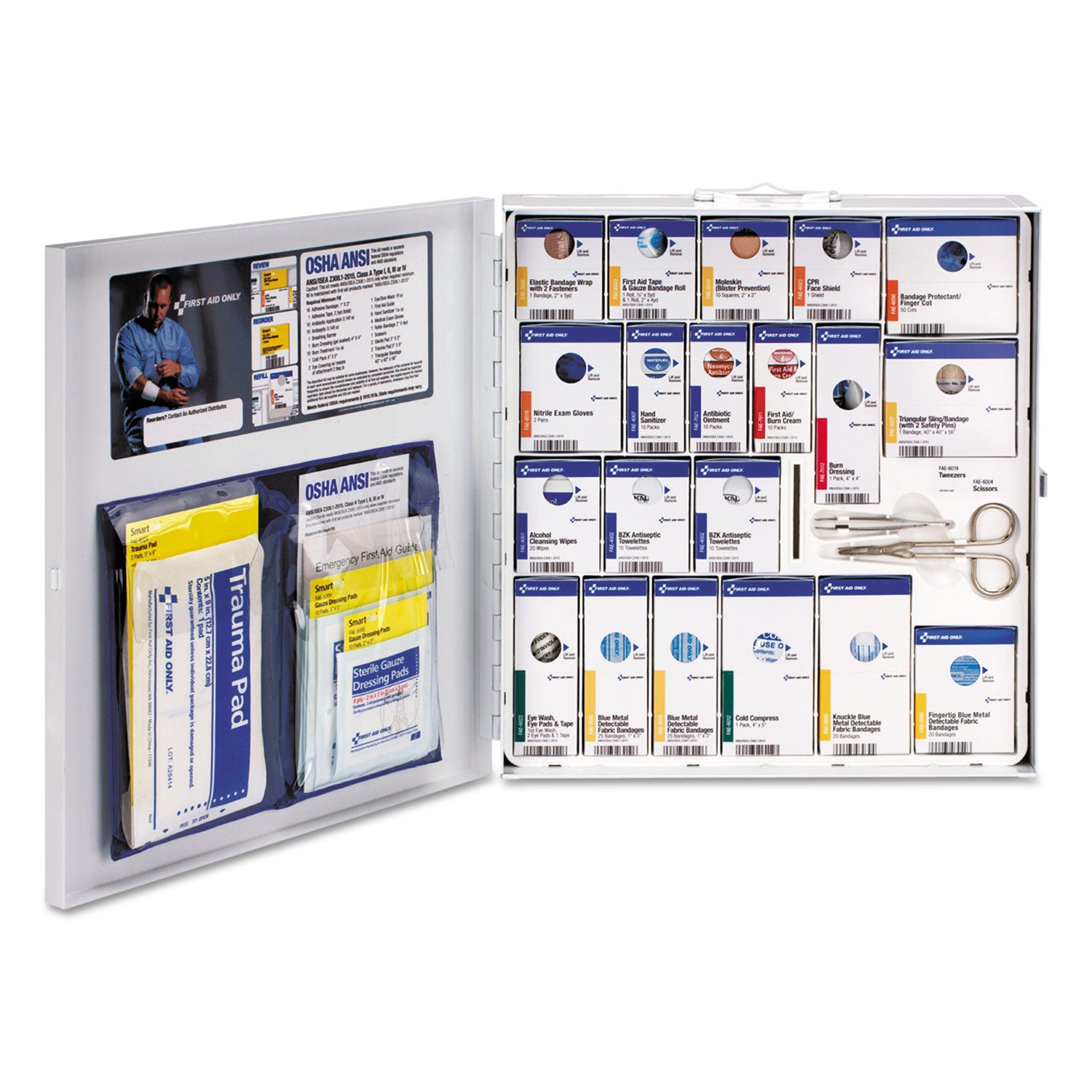 First Aid Only ANSI 2015 SmartCompliance Food Service First Aid Kit, w/o Medication, 50 People, 260 Pieces, Metal Case (746006021)