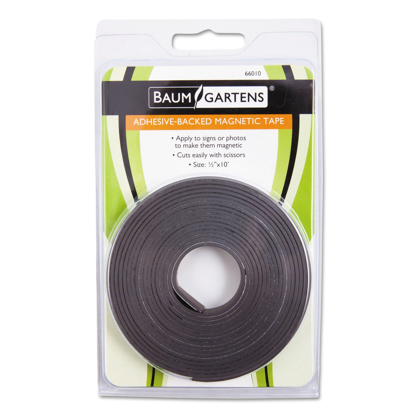 Zeus Adhesive-Backed Magnetic Tape, 0.5" x 10 ft, Black (66010)