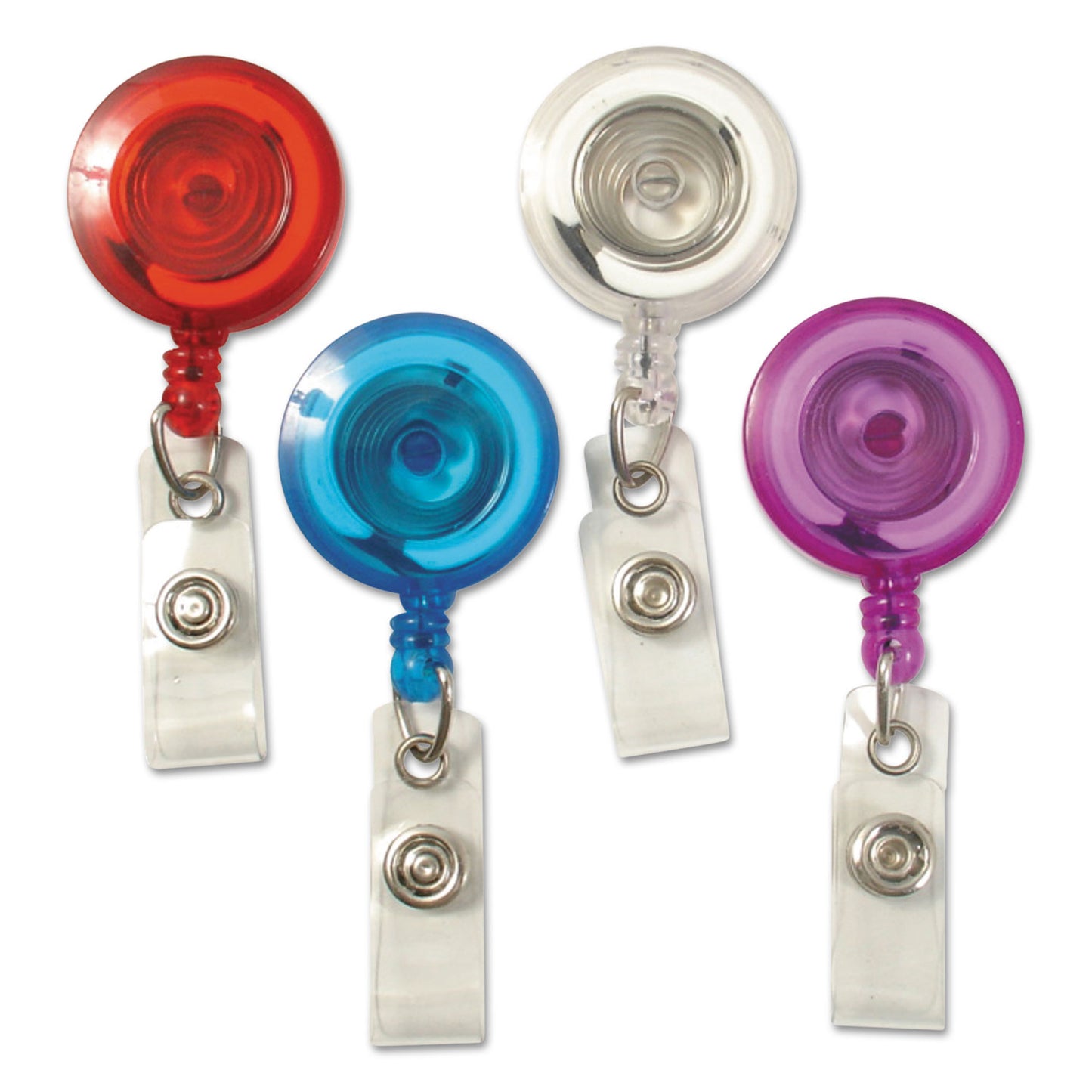 SICURIX ID Slide-Style Belt Clip Card Reels, 30" Extension, Blue/Purple/Red/Translucent, 4/Pack (68884)