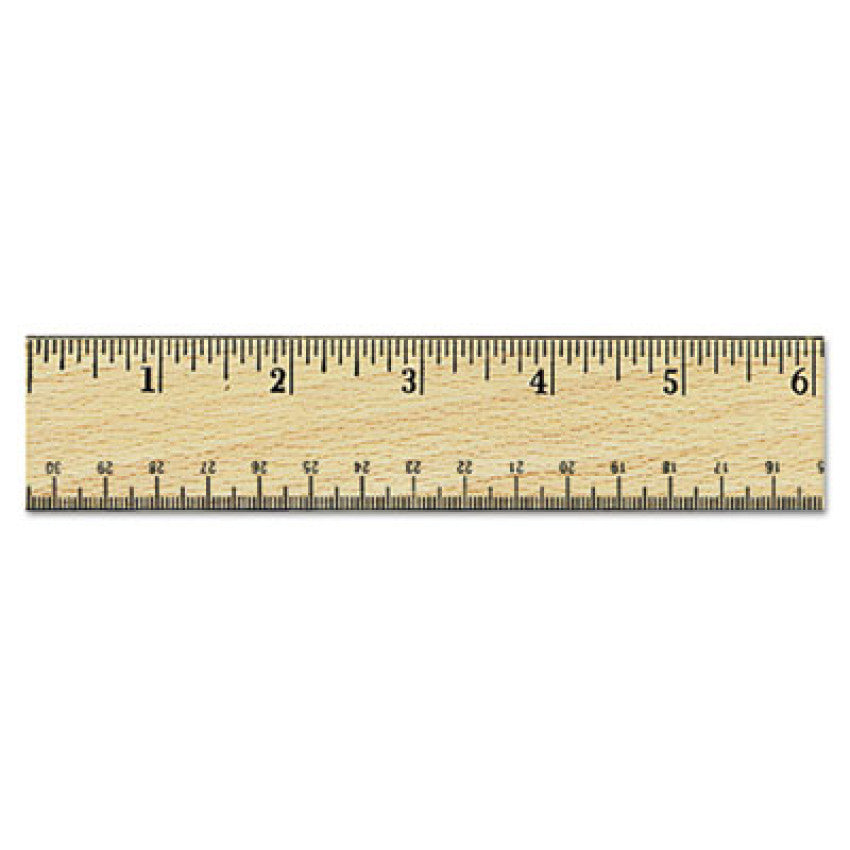 Flat Wood Ruler w/Double Metal Edge, Standard, 12" Long, Clear Lacquer Finish