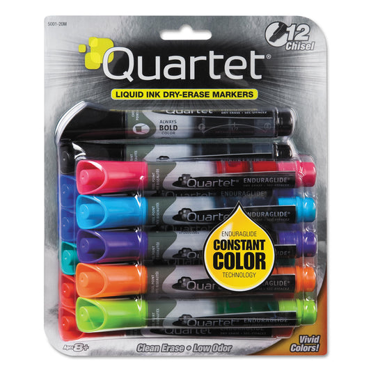 Quartet EnduraGlide Dry Erase Marker, Broad Chisel Tip, Nine Assorted Colors, 12/Set (500120M)