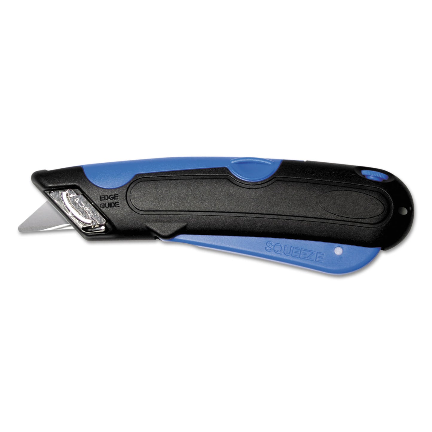 COSCO Easycut Self-Retracting Cutter with Safety-Tip Blade, Holster and Lanyard, 6" Plastic Handle, Black/Blue (091524)